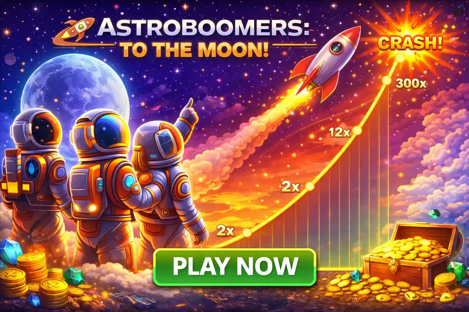 Astronauts watching a red rocket launch into space in this crash style game